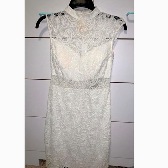 White lace homecoming/event dress with midriff cutout - Picture 2 of 2